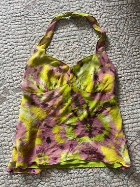 Y2K Pink + Neon Tie-Dye Halter INC International Concepts Women Sz 10 Spring